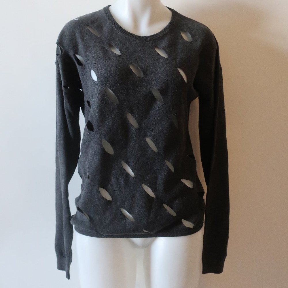 WOMENS VICTOR GLEMAUD CHARCOAL GREY CREWNECK CUT-OUT SWEATER M *